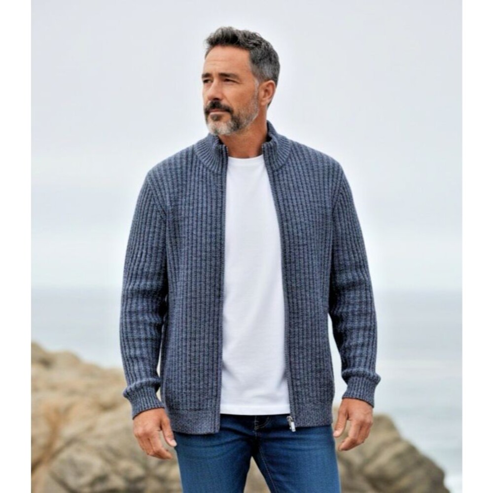 Pioneer Camp mens zipped casual luxury sweater NEW blue black athleisure Large